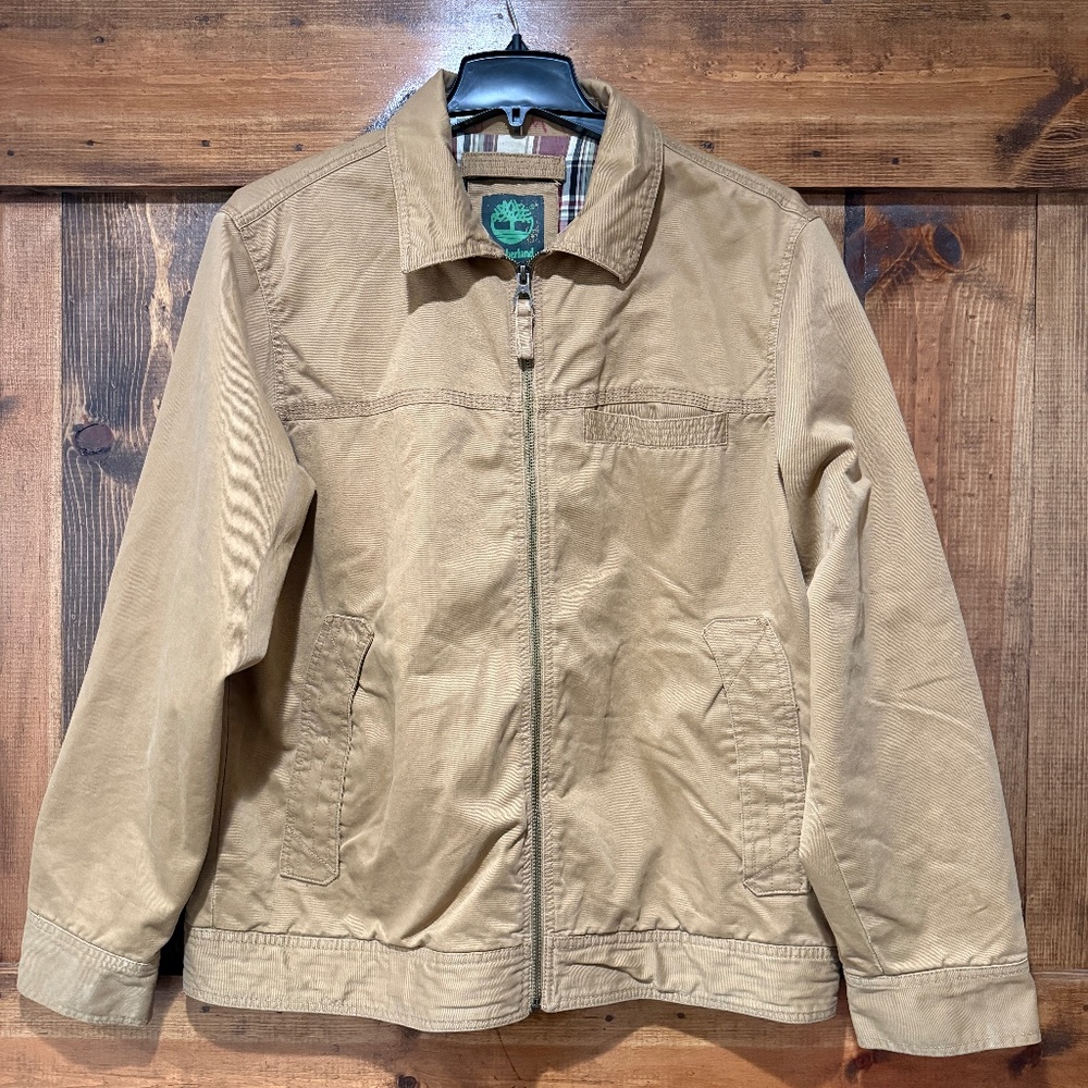 Timberland Tan Khaki Utility Jacket with Plaid Liner Size Large